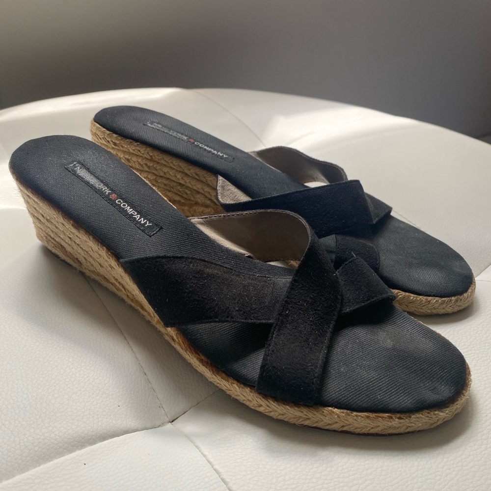 Vintage Black Espadrille Wedge Sandals